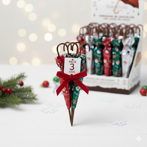 Simon Coll Paraguas Chocolate Navidad 3uds
